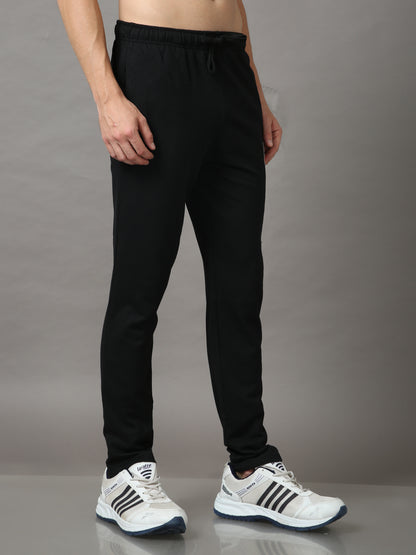 MEN BLACK SOLID SLIM-FIT TRACK PANT