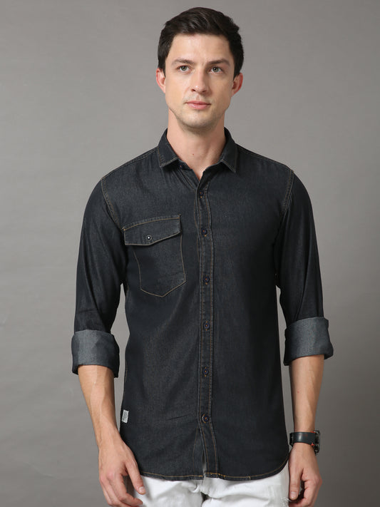 Standard Slim Fit Opaque Denim Casual Shirt