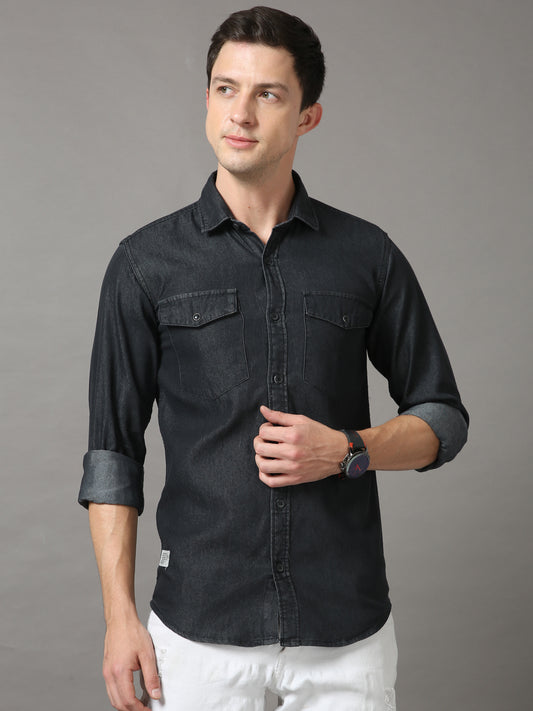 Standard Slim Fit Opaque Denim Casual Shirt