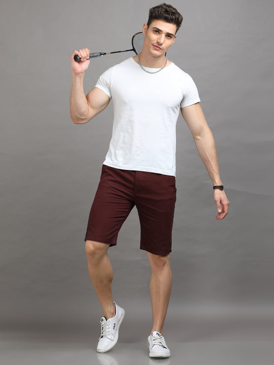 Men Solid Slim Fit Shorts with Side Stripe