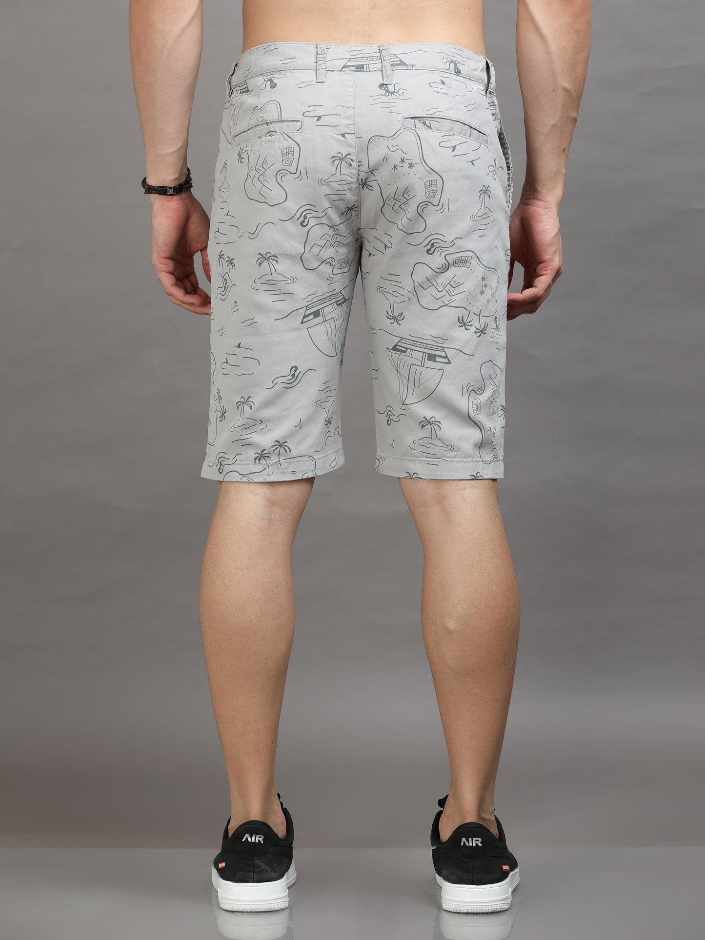 Men Grey Printed Slim Fit Regular Shorts