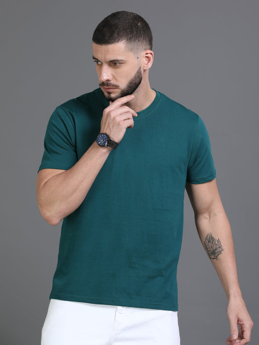 OLIVE SOLID CREW NECK T-SHIRTS