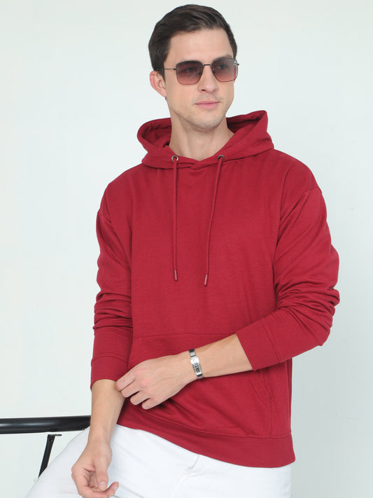 Men Red Solid Hoodie