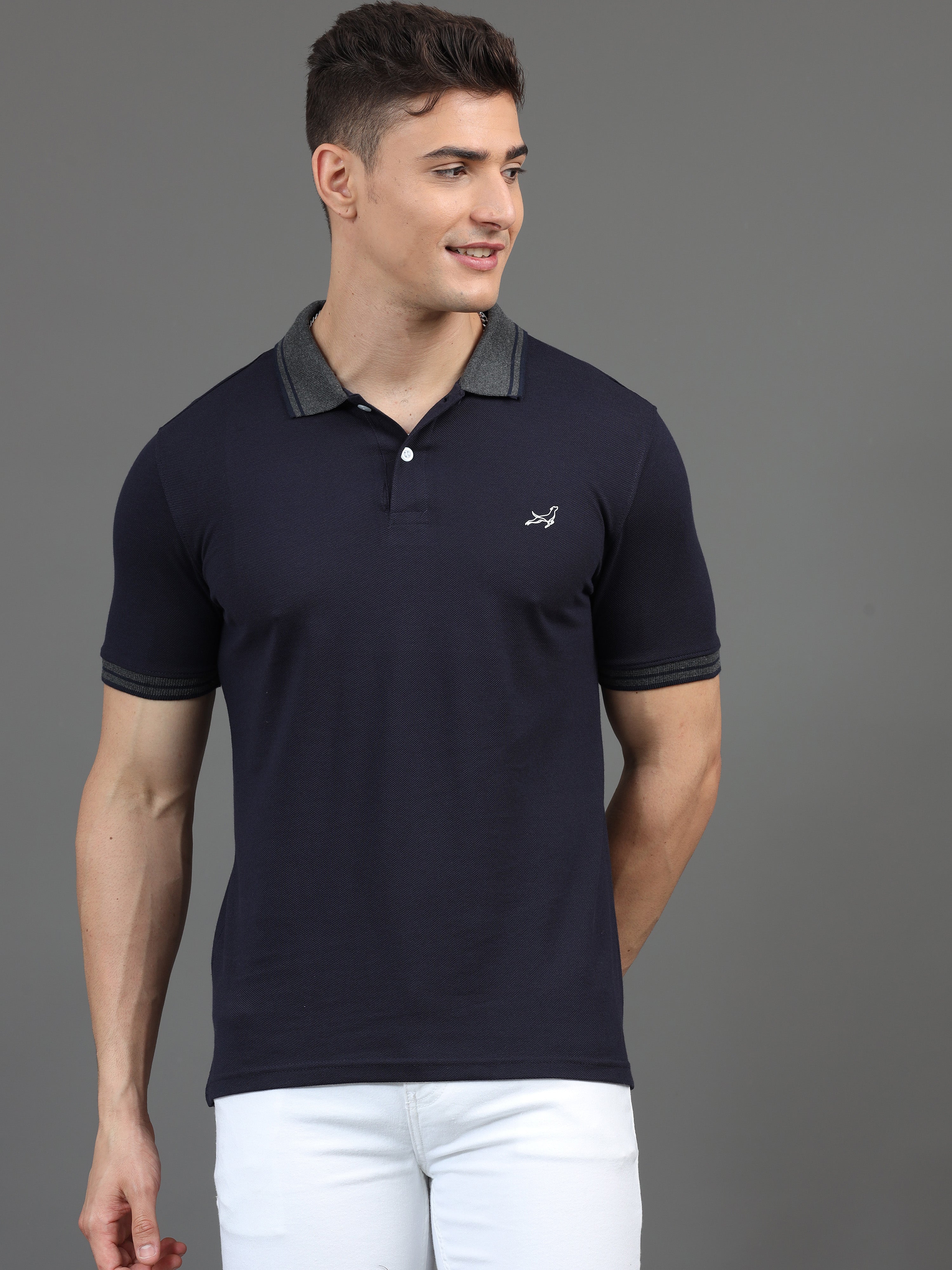 Dogi Verg collar Men Polo Neck Blue T-Shirt